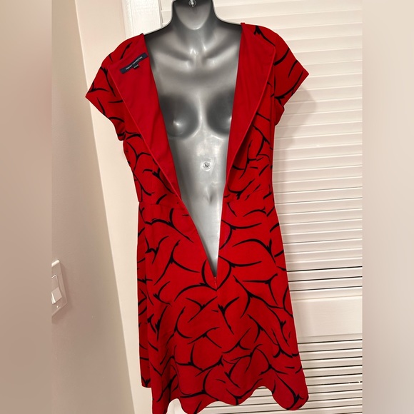 French Connection’s “Rosalind Drape” fit and flare skater dress - red + black 10 - Picture 6 of 7